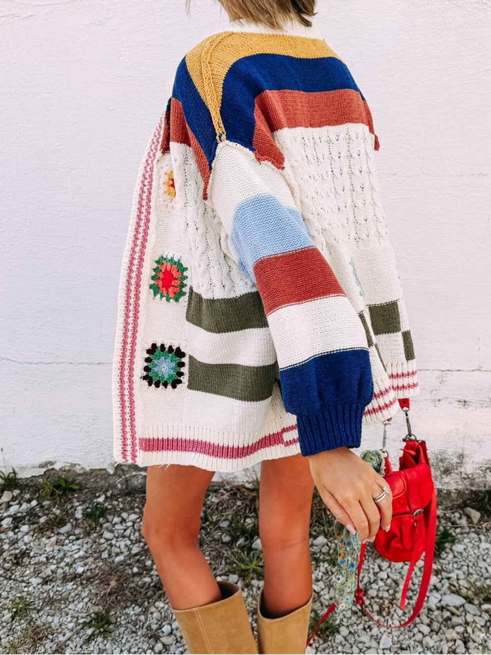 NWT POL Granny Tile Crochet Handmade Stripe Chenille Cardigan Sweater - Picture 16 of 16